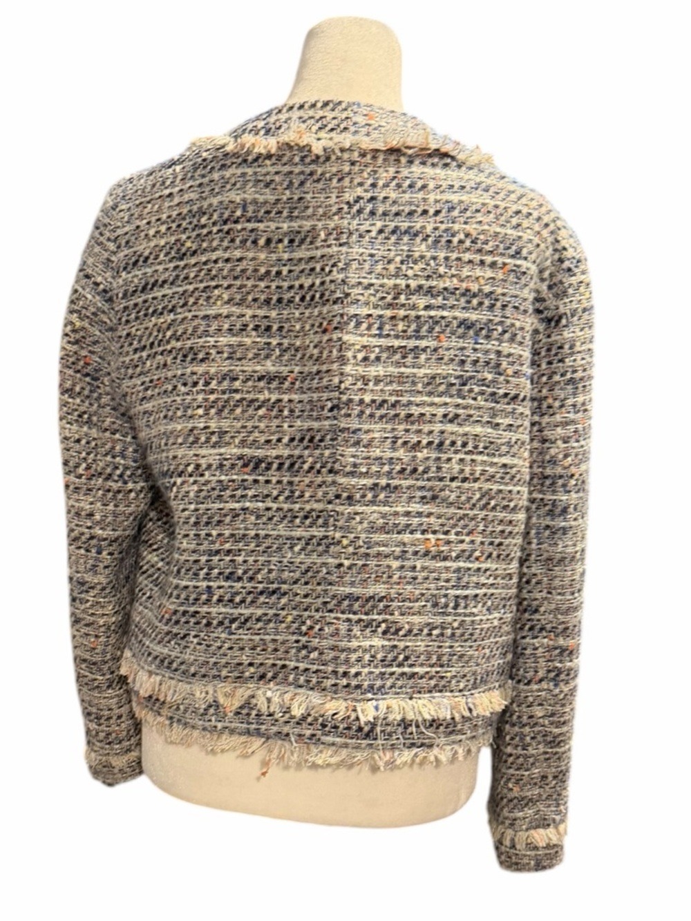 J. Crew Tweed Lady Jacket Multicolor Zip Up Pockets Fringe Fully Lined Size 10 - Picture 3 of 9